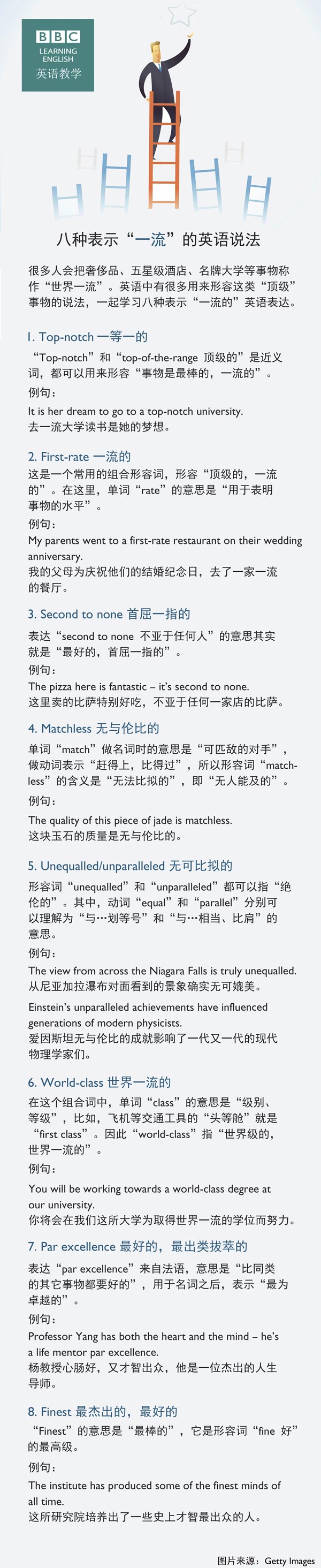 八种表示“一流”的英语说法